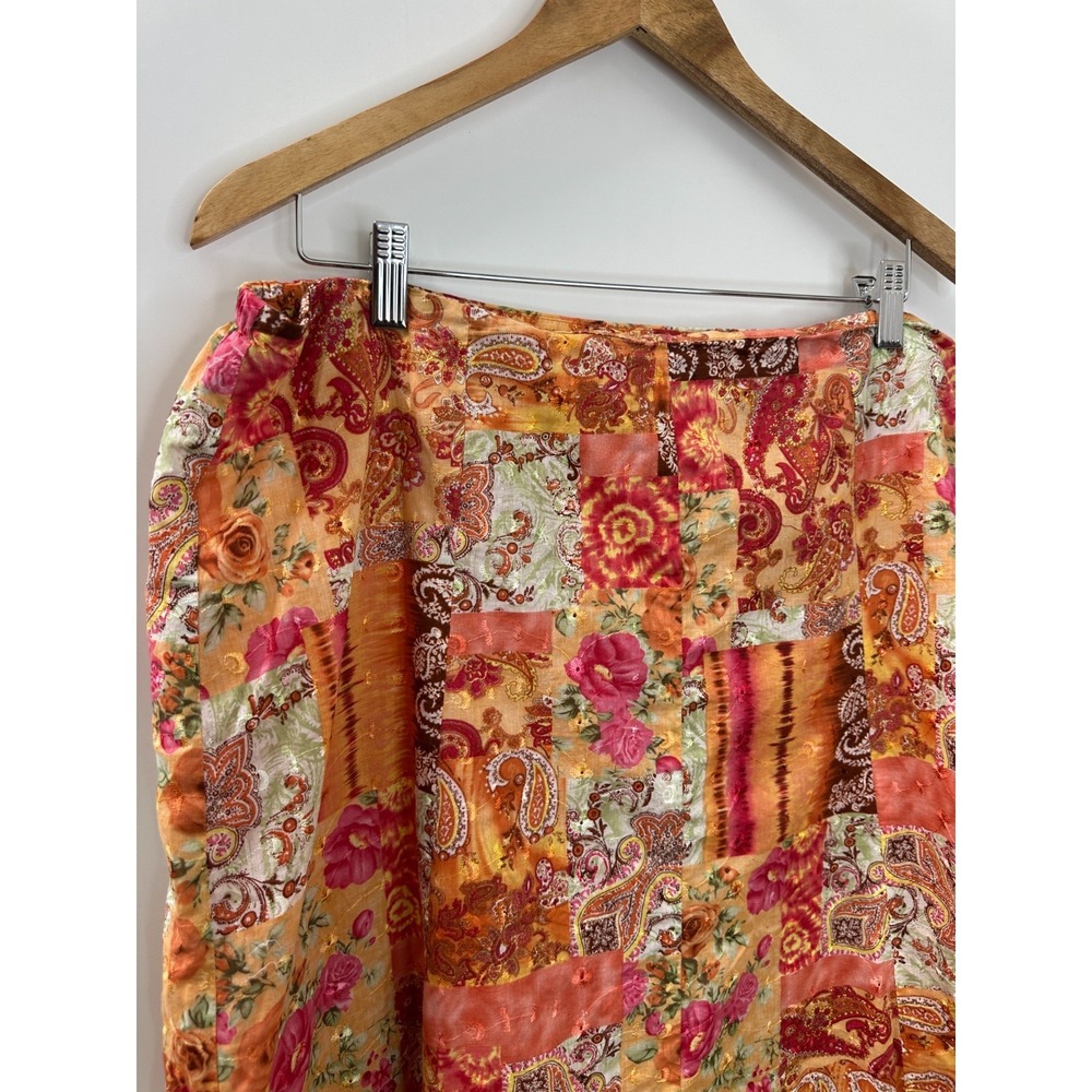 CJ Banks Orange Paisley Floral Patchwork Embroidered Midi Skirt Boho Plus Sz 16W - Picture 11 of 12